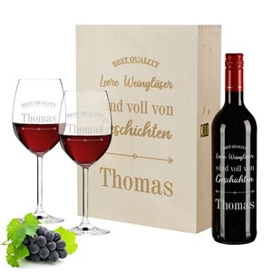 4-piece wine gift set with personalized engraving motif empty wine glasses