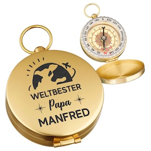 Golden metal compass with engraving for dad - Father&#39;s Day gift for men - ideal for hiking, camping and hunting - outdoor navigation