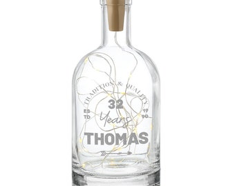 Illuminated bottle with personalized engraving - with LED light chain - birthday - battery operated - motif: Tradition & Quality