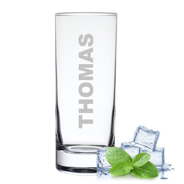 Trinkglas Wasserglas mit personalisierter Wunschgravur - 485 ml Volumen - für cocktails, wasser, drinks, saft, cola - Wunschtext