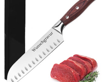 Gepersonaliseerd keukenmes van Japans staal Santoku-mes - mes van Japans staal - gegraveerd met uw gewenste gravure - cadeau voor mannen en vrouwen