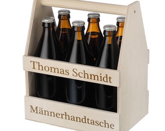 Männerhandtasche Bierträger 6er personalisiert mit Gravur Motiv Männerhandtasche