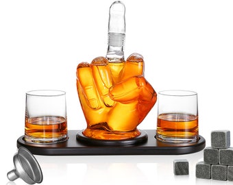 Juego de decantador de whisky con dedo de 6 piezas - para verdaderos caballeros - idea de regalo para hombres - papá, papá - ideal para el Día del Padre, cumpleaños