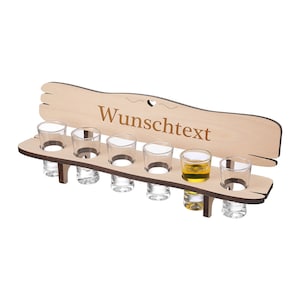 Banco da shot con 6 bicchierini da shot – bicchierini da shot – idea regalo in legno – inciso, personalizzato – motivo desiderato: testo desiderato
