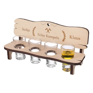 Shot bench with 4 shot glasses - wooden gift idea - with personalized engraving - birthday, anniversary - motif desired text