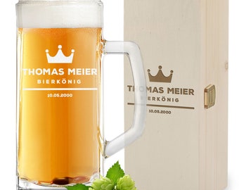 Set regalo da 2 pezzi boccale di birra da 0,5 litri + scatola di legno con incisione - regalo per uomo - regalo per la festa del papà - boccale di birra per un compleanno - Italia