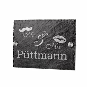 Slate door sign including engraving motif Mrs....