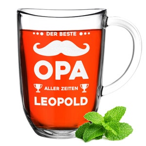 Vaso de té Leonardo con el grabado deseado - taza de café de vidrio - taza para té y café - idea de regalo para papá, padre, papá - bebida de té y café