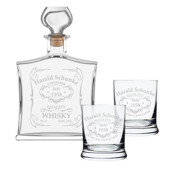 Herz & Heim® Glenfiddich Whisky Geschenkset Mit Gratis Gravur 2er Whiskey Gläser In Gravierter Holzkiste Gentleman