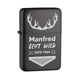Petrol storm lighter in anthracite with engraving - Father&#39;s Day gift - the perfect birthday gift - ideal Christmas gift