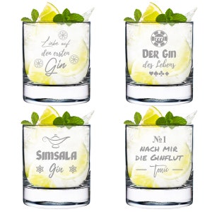 Gin glass set of 4 with engraved sayings - tonic water glass - summer, drinks - Christmas - cocktail glasses - perfect for drinks - set 1