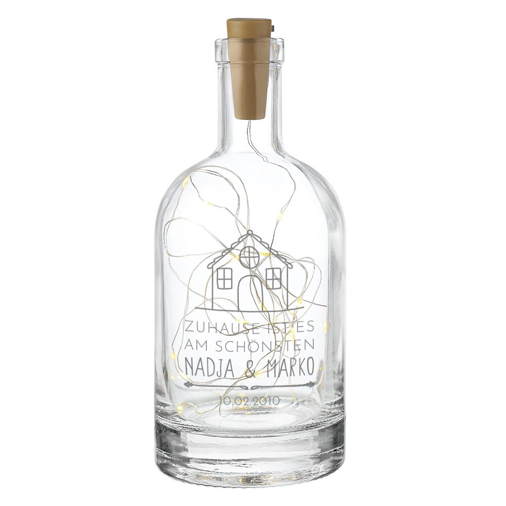 Bouteille Lumineuse LED Pour Mariage - Avec Guirlande, Message "Just Married", Cadeau Créatif Pour Couple - Transparente