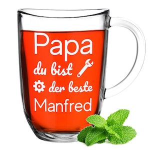 Vaso de té Leonardo con el grabado deseado - taza de café de vidrio - taza para té y café - idea de regalo para papá, padre, papá - bebida de té y café