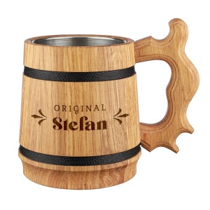 Beer mug made of oak wood with personalized engraving - 500 ml capacity - engraved gift idea - birthday - original motif