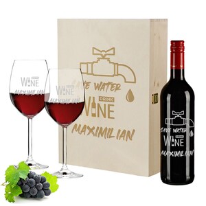 4-piece wine gift set with personalized engraving motif Save water