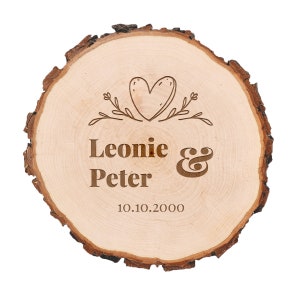 Table decoration wedding alder wood tree disc with personalized desired motif heart ornament