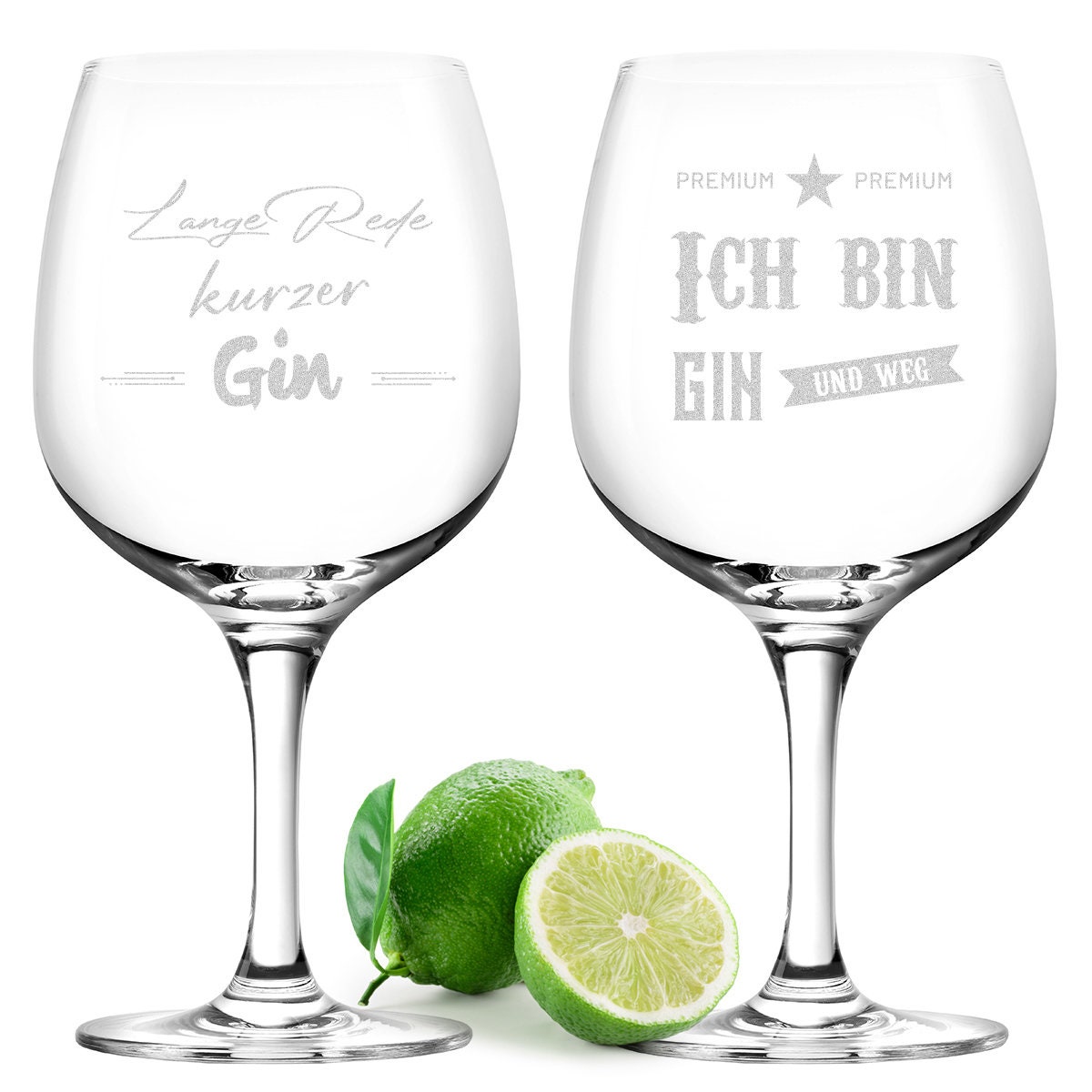 Set di 2 bicchieri da gin con scritta incisa - Gin & Tonic - Bevande e cocktail - Acqua tonica - Per veri intenditori - Detti 5 e 6 - Italia