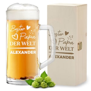 2-piece gift set beer mug 0.5 L and wooden box - men&#39;s gift for dad and grandpa - Father&#39;s Day gift for men - glass beer mug