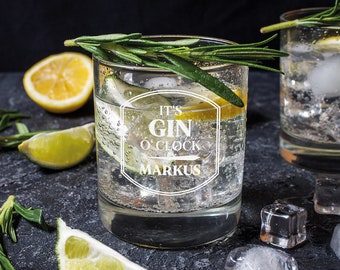 Bicchiere da gin con incisione personalizzata - nome desiderato - bicchiere per bevande con incisione - perfetto per intenditori - scritta: È l&#39;ora del gin