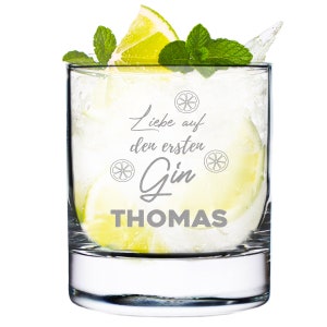 Gin glass with personalized engraving - tonic - cocktail glass with engraving - perfect for connoisseurs - saying: Love at first gin