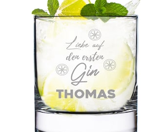 Gin glass with personalized engraving - tonic - cocktail glass with engraving - perfect for connoisseurs - saying: Love at first gin