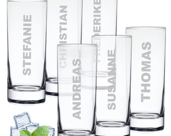 Trinkglas Wasserglas 6er-Set mit personalisierter Wunschgravur - 485 ml Volumen - für cocktails, wasser, drinks, saft, cola - Wunschtext