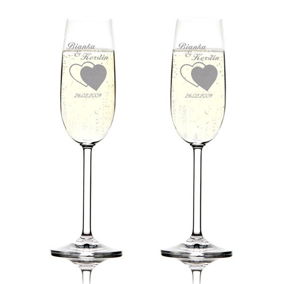 Set di 2 calici da champagne dipinti a mano Love in oro - Italia