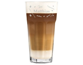 polar-effekt Bicchiere da latte macchiato da 480 ml, personalizzabile, per bevande come cappuccino, latte e Co con incisione, idea regalo per compleanno, motivo foglie