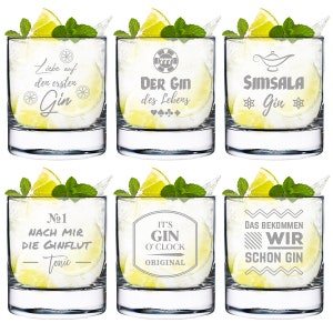 Gin Glas 6er-Set mit gravierten Sprüchen tonic water Glas Sommer, Drinks Weihnachten Cocktailgläser perfekt für Drinks 6 Sprüche Bild 1