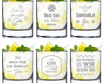 Gin Glas 6er-Set mit gravierten Sprüchen - tonic water Glas - Sommer, Drinks - Weihnachten - Cocktailgläser- perfekt für Drinks - 6 Sprüche