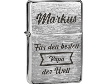 Benzin Feuerzeug mit Bester Papa der Welt Gravur - Geschenk zum Vatertag - Sturmfeuerzeug für alle Väter - das Geburtstagsgeschenk
