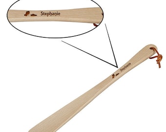 Shoehorn oiled beech wood 37 cm with leather strap...