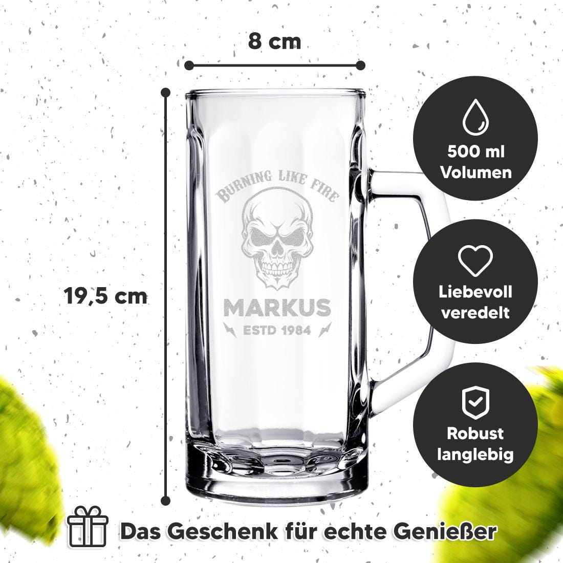 Lot De 2 Chopes à Bière En Verre De 0,5 L Boîte En Bois Avec Gravure - Cadeau D'anniversaire Pour Homme - Chope à Bière Pour Buveurs De Bière - Verre