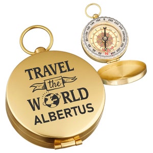 Golden metal compass with engraving - gifts for dad, friend and colleague - navigation for hiking and hunting - pocket compass with name