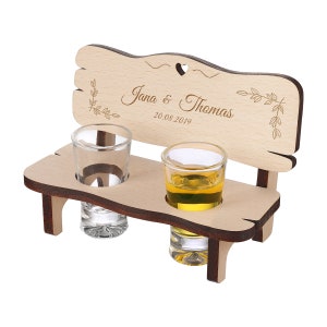 Shot bench with 2 shot glasses - personalized gift idea - wooden gift - including shot glasses - wedding, marriage - leaves motif