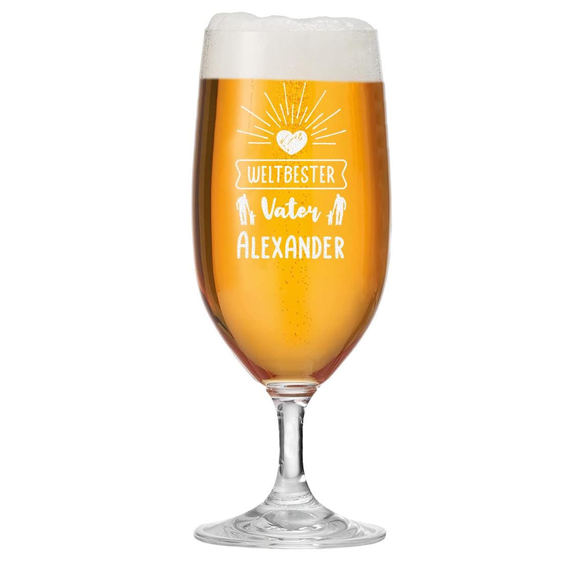 Bierglas Tulpe 0,3 Liter mit Gravur als Geschenk zum Vatertag - Pilstulpe mit Namen - Ideal als Geburtstagsgeschenk - Glas für Pils & Export