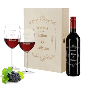 4-piece wine gift set with personalized engraving motif ornament