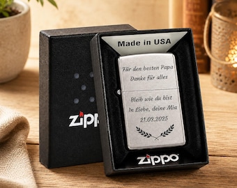 Accendino Storm personalizzato con incisione, accendino in cromo spazzolato con testo e design personalizzati, regalo per papà, marito o fidanzato