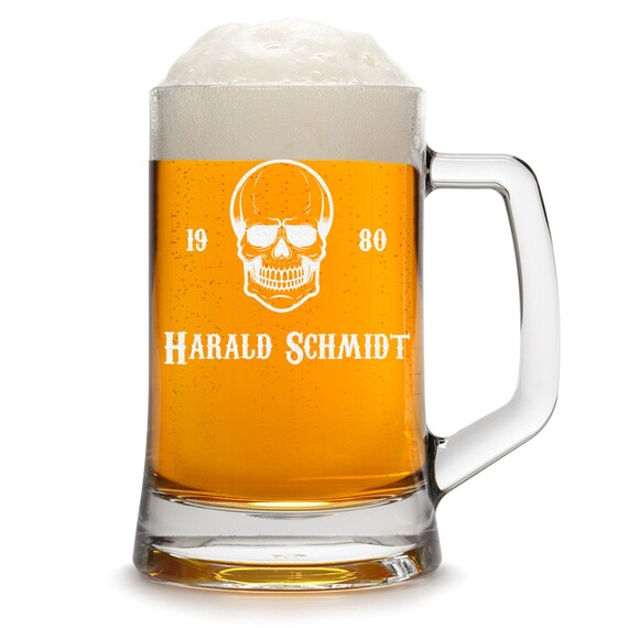 Individuelles Bierglas Mit Gravur | 0,3 L, 24 Cm Hoch | Mit Wappen & Namen | Spülmaschinengeeignet