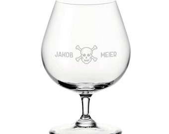 Cognac snifter and personalized skull motif Cognac Whiskey Brandy Scotch Glass Long Drink Gift