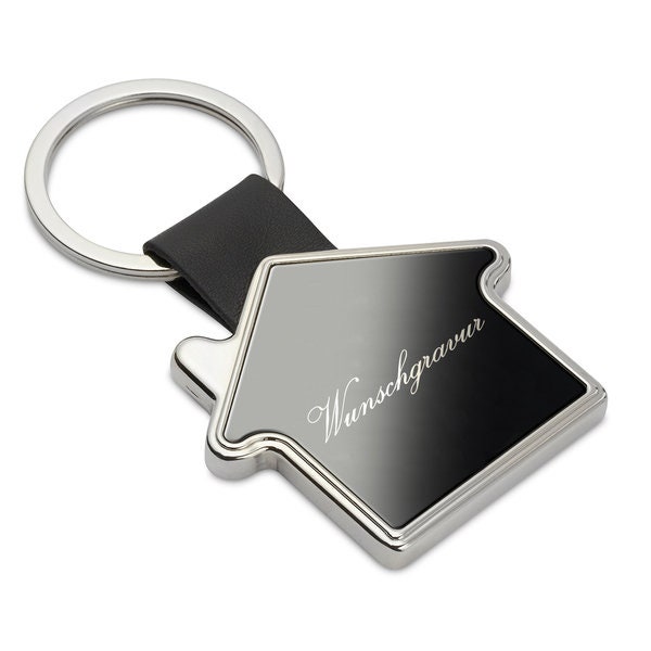 Keychain in the shape of a house including engraving