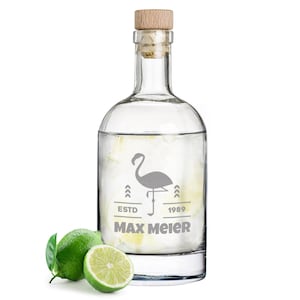Gin bottle with personalized engraving - gin-tonic drinks cocktails - crystal glass - glass - reusable - Flamingo motif