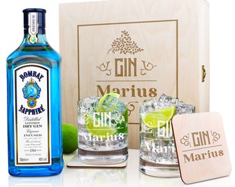 6-TLG Gin Geschenkset mit personalisierter Gravur - für Gin Liebhaber - Tonic Water - Geschenkidee Männer - Longdrink - Motiv Classic Gin