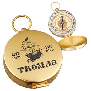 Golden metal compass with engraving - gifts for men - birthday and anniversary gift - outdoor marching compass with name