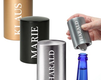 Flaschenöffner aus Aluminium mit personalisierter Wunschgravur - in Gold, Silber, Schwarz - Kapselheber Bierflaschen - Geschenk für Männer