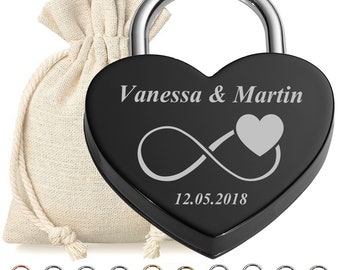 Love lock with personalized engraving - different colors - wedding, anniversary, engagement - couple gift - man & woman