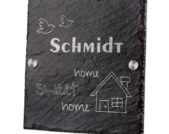 Schiefertafel Türschild inkl. Gravur Motiv home...