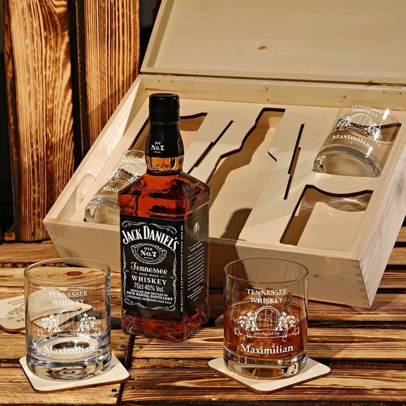 Jack Daniel's & Suntory Whisky セット 9-piece Whiskey Set With Wooden Box, 4x Whiskey Tumbler 320ml, 1x