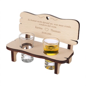 Shot bench with 2 shot glasses - personalized gift idea - wooden gift - including shot glasses - desired text - motif text