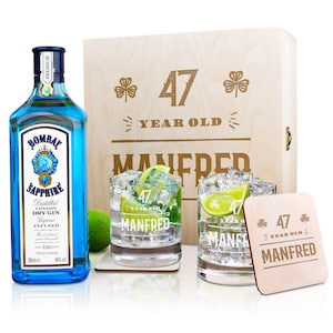 6-piece gin gift set with personalized engraving - gin lover - tonic water - birthday - man - cocktail long drink - clover leaf motif